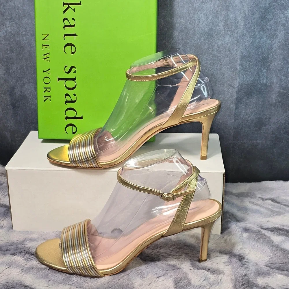 NWB Kate Spade Jasmyne Sandals Gold Metallic Strappy Heels S7190003 Size 9